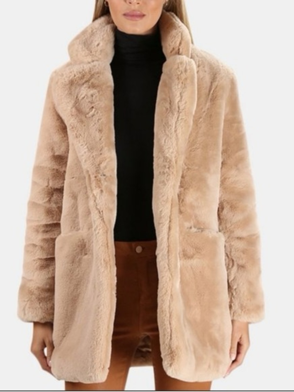 APPARIS Sophie Faux Fur Coat Beige Tan Size Medium